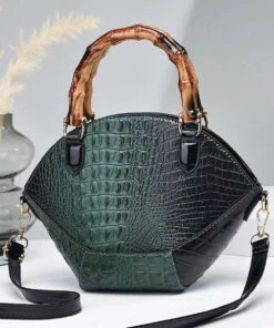 Boutique Green Embossed Splicing Faux Leather Tote Handbag ML2179