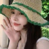 Boutique Green Hollow Out Holiday Straw Woven Bucket Hat LC0475 -Ada Fashion Boutique Green Hollow Out Holiday Straw Woven Bucket Hat1