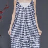 Boutique Grey Plaid Cotton Spaghetti Strap Dress Summer SD1004 -Ada Fashion Boutique Grey Plaid Cotton Spaghetti Strap Dress Summer1