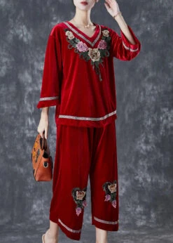 Floral Silk Velour Two Piece Set Women Clothing -Ada Fashion Boutique Mulberry Embroidered Floral Silk Velour Two Piece Set Women Clothing Fall Ada Fashion 178478812