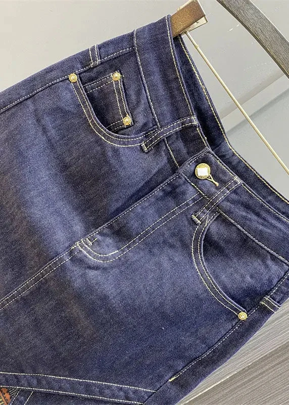 Boutique Navy Asymmetrical Print Patchwork Tassel Denim Skirts ML0728 5 Boutique Navy Asymmetrical Print Patchwork Tassel Denim Skirts ML0728 - Image 3