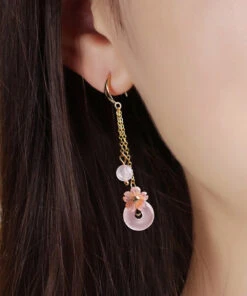 Boutique Pink Crystal Shell Flower Drop Earrings LY2207 -Ada Fashion Boutique Pink Crystal Shell Flower Drop Earrings4