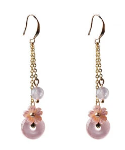 Boutique Pink Crystal Shell Flower Drop Earrings LY2207 -Ada Fashion Boutique Pink Crystal Shell Flower Drop Earrings5