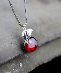 Boutique Pomegranate Red Sterling Silver Chalcedony Money Bag Pendant Necklace LY8534 -Ada Fashion Boutique Pomegranate Red Sterling Silver Chalcedony Money Bag Pendant Necklace Ada Fashion 150926677