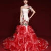 Boutique Red Embroideried Ruffled Tulle Bustier Dresses Sleeveless ML1620