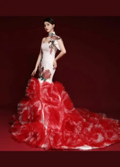 Boutique Red Embroideried Ruffled Tulle Bustier Dresses Sleeveless ML1620 -Ada Fashion Boutique Red Embroideried Ruffled Tulle Bustier Dresses Sleeveless3