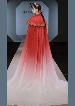 Boutique Red Tasseled Embroideried Cape And Dresses Silk Two Piece Set Fall ML1605 -Ada Fashion Boutique Red Tasseled Embroideried Cape And Dresses Silk Two Piece Set Fall4