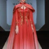 Boutique Red Tasseled Embroideried Cape And Dresses Silk Two Piece Set Fall ML1605
