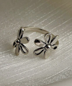 Boutique Silk Sterling Silver Floral Rings KX1015 -Ada Fashion Boutique Silk Sterling Silver Floral Rings5