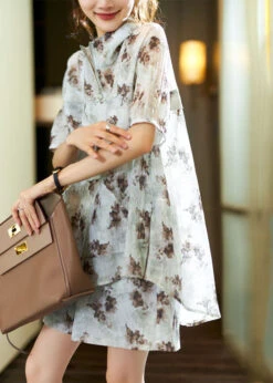 Brief Blue Grey Print Silk Hooded Shorts Top And Two Pieces Set Summer ML1978 8 Brief Blue Grey Print Silk Hooded Shorts Top And Two Pieces Set Summer ML1978 -Ada Fashion Brief Blue Grey Print Silk Hooded Shorts Top And Two Pieces Set Summer3