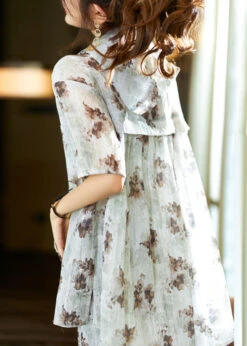 Brief Blue Grey Print Silk Hooded Shorts Top And Two Pieces Set Summer ML1978 9 Brief Blue Grey Print Silk Hooded Shorts Top And Two Pieces Set Summer ML1978 -Ada Fashion Brief Blue Grey Print Silk Hooded Shorts Top And Two Pieces Set Summer4