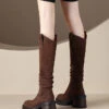 Splicing Wrinkled Chunky Suede Long Boots -Ada Fashion Brown Stylish Splicing Wrinkled Chunky Suede Long Boots Ada Fashion 173739341