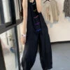 Casual Black Chinese Button Pockets Patchwork Linen Jumpsuits Summer LY7863 -Ada Fashion Casual Black Chinese Button Pockets Patchwork Linen Jumpsuits Summer1