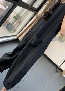 Casual Black Chinese Button Pockets Patchwork Linen Jumpsuits Summer LY7863 -Ada Fashion Casual Black Chinese Button Pockets Patchwork Linen Jumpsuits Summer3