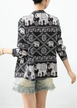 Elephant Print Patchwork Blouse Tops -Ada Fashion Casual Black Elephant Print Patchwork Blouse Tops Fall Ada Fashion 176268072