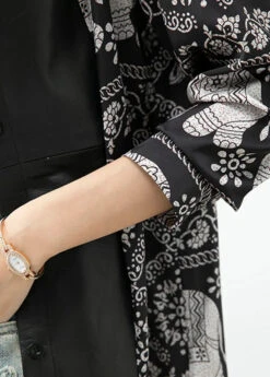 Elephant Print Patchwork Blouse Tops -Ada Fashion Casual Black Elephant Print Patchwork Blouse Tops Fall Ada Fashion 176268141