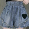 Casual Blue Elastic Waist Love Patchwork Shorts Jeans Summer TY1053 -Ada Fashion Casual Blue Elastic Waist Love Patchwork Shorts Jeans Summer1