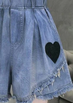 Casual Blue Elastic Waist Love Patchwork Shorts Jeans Summer TY1053 -Ada Fashion Casual Blue Elastic Waist Love Patchwork Shorts Jeans Summer5