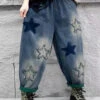 Casual Blue Five Pointed Star Patch Elastic Waist Denim Harlan Pants Spring QQ1007 -Ada Fashion Casual Blue Five Pointed Star Patch Elastic Waist Denim Harlan Pants Spring1