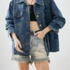 Casual Blue Oversized Patchwork Denim Coats Fall LY9273