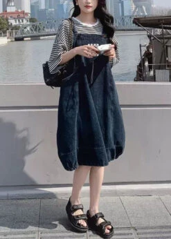 Casual Blue Patchwork Denim Dress 2 Piece Outfit Fall ML2587 -Ada Fashion Casual Blue Patchwork Denim Dress 2 Piece Outfit Fall4