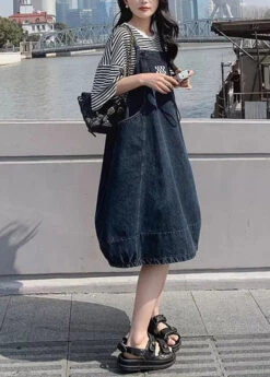 Casual Blue Patchwork Denim Dress 2 Piece Outfit Fall ML2587 -Ada Fashion Casual Blue Patchwork Denim Dress 2 Piece Outfit Fall5