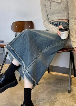 Casual Blue Patchwork High Waist Button Denim A Line Skirts LY7917 -Ada Fashion Casual Blue Patchwork High Waist Button Denim A Line Skirts LY7917 Ada Fashion 143891955