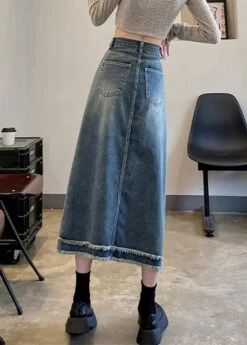 Casual Blue Patchwork High Waist Button Denim A Line Skirts LY7917 -Ada Fashion Casual Blue Patchwork High Waist Button Denim A Line Skirts LY7917 Ada Fashion 143892017