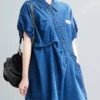 Casual Blue Peter Pan Collar Cotton Shirts And Shorts Two Pieces Set Summer LY0639 -Ada Fashion Casual Blue Peter Pan Collar Cotton Shirts And Shorts Two Pieces Set Summer1