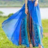Casual Blue Print Elastic Waist Chiffon Holiday Pants Skirt Summer LY0188