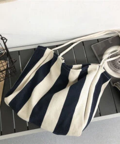 Casual Blue Striped High-capacity Cozy Canvas Satchel Handbag LY1752 -Ada Fashion Casual Blue Striped High capacity Cozy Canvas Satchel Handbag4