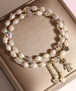 Casual Champagne Alloy Inlaid Pearl Gem Stone Little Bear Charm Bracelet ML0666 -Ada Fashion Casual Champagne Alloy Inlaid Pearl Gem Stone Little Bear Charm Bracelet Ada Fashion 162808924
