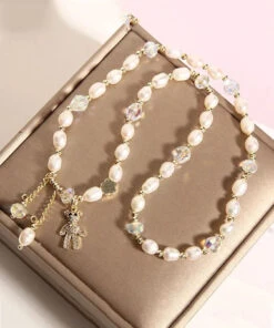 Casual Champagne Alloy Inlaid Pearl Gem Stone Little Bear Charm Bracelet ML0666 -Ada Fashion Casual Champagne Alloy Inlaid Pearl Gem Stone Little Bear Charm Bracelet Ada Fashion 162809197