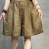 Casual Coffee Pockets Patchwork Linen Hot Pants Summer LY0627 -Ada Fashion Casual Coffee Pockets Patchwork Linen Hot Pants Summer1