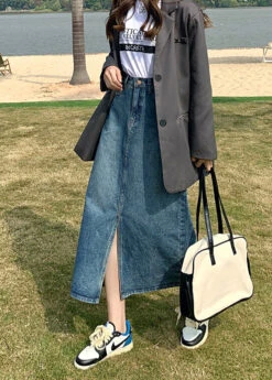 Casual Denim Blue High Waist Patchwork A Line Skirts Summer LY7927 -Ada Fashion Casual Denim Blue High Waist Patchwork A Line Skirts Summer4 128303d7 fcae 4bba 8058 eb507741d551