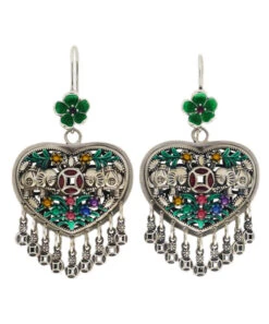 Casual Green Sterling Silver Heart Floral Tassel Drop Earrings LY2027 -Ada Fashion Casual Green Sterling Silver Heart Floral Tassel Drop Earrings5