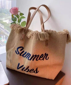 Casual Khaki Tassel Letter Embroidery Canvas Tote Handbag LY1389 -Ada Fashion Casual Khaki Tassel Letter Embroidery Canvas Tote Handbag5