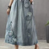 Casual Light Blue Elastic Waist Patchwork Cartoon Embroideried Tulle Denim Skirts Spring TG1012