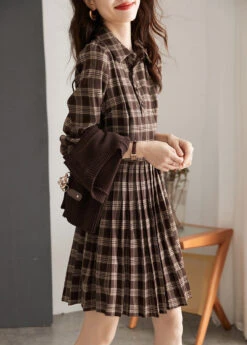 Casual Peter Pan Collar Plaid Knit Waistcoat And Mid DressTwo Pieces Set Spring LY0435 -Ada Fashion Casual Peter Pan Collar Plaid Knit Waistcoat And Mid DressTwo Pieces Set Spring3