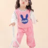 Casual Pink O Neck Print Patchwork Cotton Kids Two Piece Set Fall ML0045
