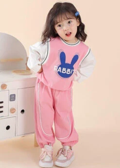Casual Pink O Neck Print Patchwork Cotton Kids Two Piece Set Fall ML0045 -Ada Fashion Casual Pink O Neck Print Patchwork Cotton Kids Two Piece Set Fall3