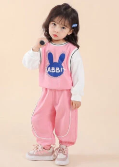 Casual Pink O Neck Print Patchwork Cotton Kids Two Piece Set Fall ML0045 -Ada Fashion Casual Pink O Neck Print Patchwork Cotton Kids Two Piece Set Fall4
