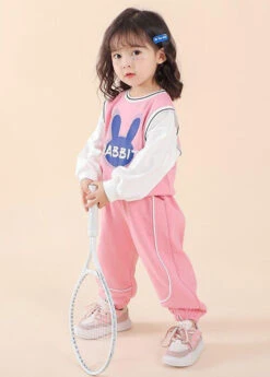 Casual Pink O Neck Print Patchwork Cotton Kids Two Piece Set Fall ML0045 -Ada Fashion Casual Pink O Neck Print Patchwork Cotton Kids Two Piece Set Fall5