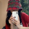 Casual Red Striped Patchwork Cotton Cloche Hat LY502