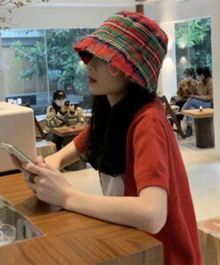Casual Red Striped Patchwork Cotton Cloche Hat LY502 -Ada Fashion Casual Red Striped Patchwork Cotton Cloche Hat5 250a6ef3 9e15 4d5d 8f0d c6a0f399c5d3