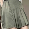 Casual Versatile Green Elastic Waist Pleated Shorts Skirt Summer QQ1046 -Ada Fashion Casual Versatile Green Elastic Waist Pleated Shorts Skirt Summer1