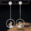 Casual Yellow Sterling Silver Xiangyun Rabbit Drop Earrings LY2215