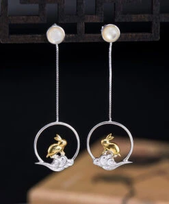 Casual Yellow Sterling Silver Xiangyun Rabbit Drop Earrings LY2215