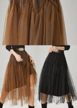 Chic Black High Waist Patchwork Tulle Corduroy Skirts Spring YU1025 -Ada Fashion Chic Black High Waist Patchwork Tulle Corduroy Skirts Spring5