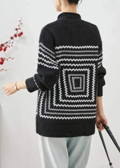 Chic Black Oversized Print Knit Sweaters Winter ML3245 -Ada Fashion Chic Black Oversized Print Knit Sweaters Winter Ada Fashion 170436614